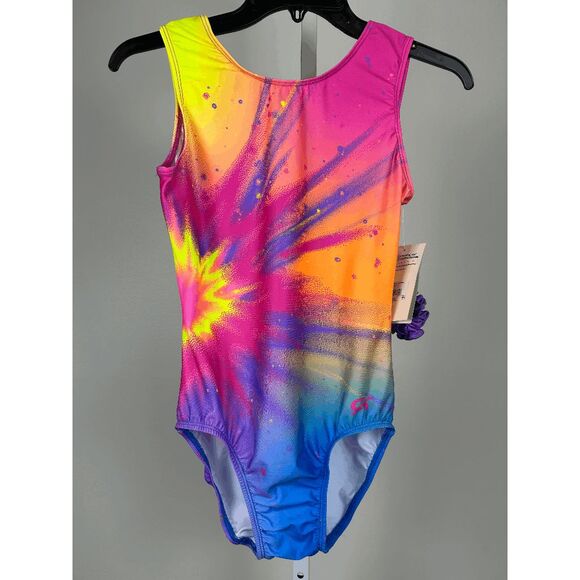 GK Girls Elite Gymnastics Leotard Stellar Splash Multi-Color Size AL msrp $34.99 - Picture 3 of 7